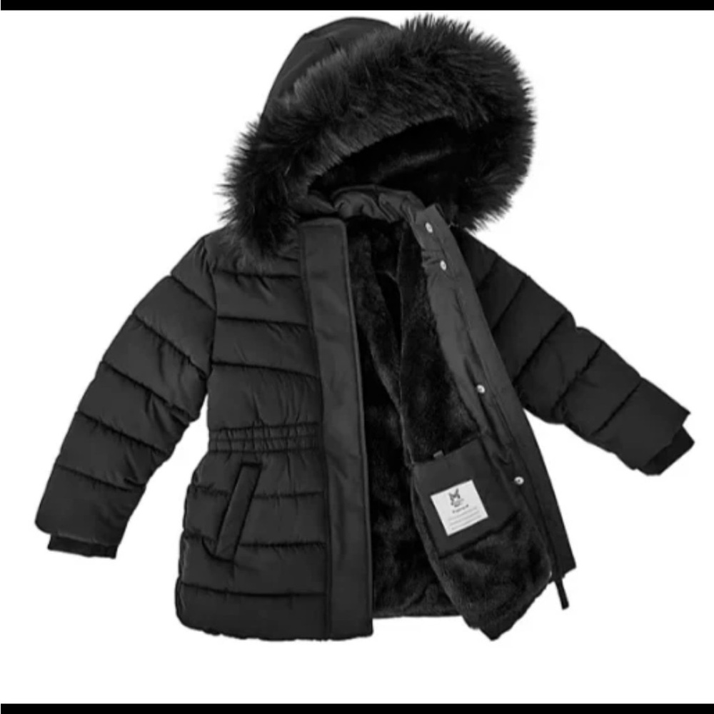 Members Mark girls Black Puffer Jacket with Faux Fur Hood New